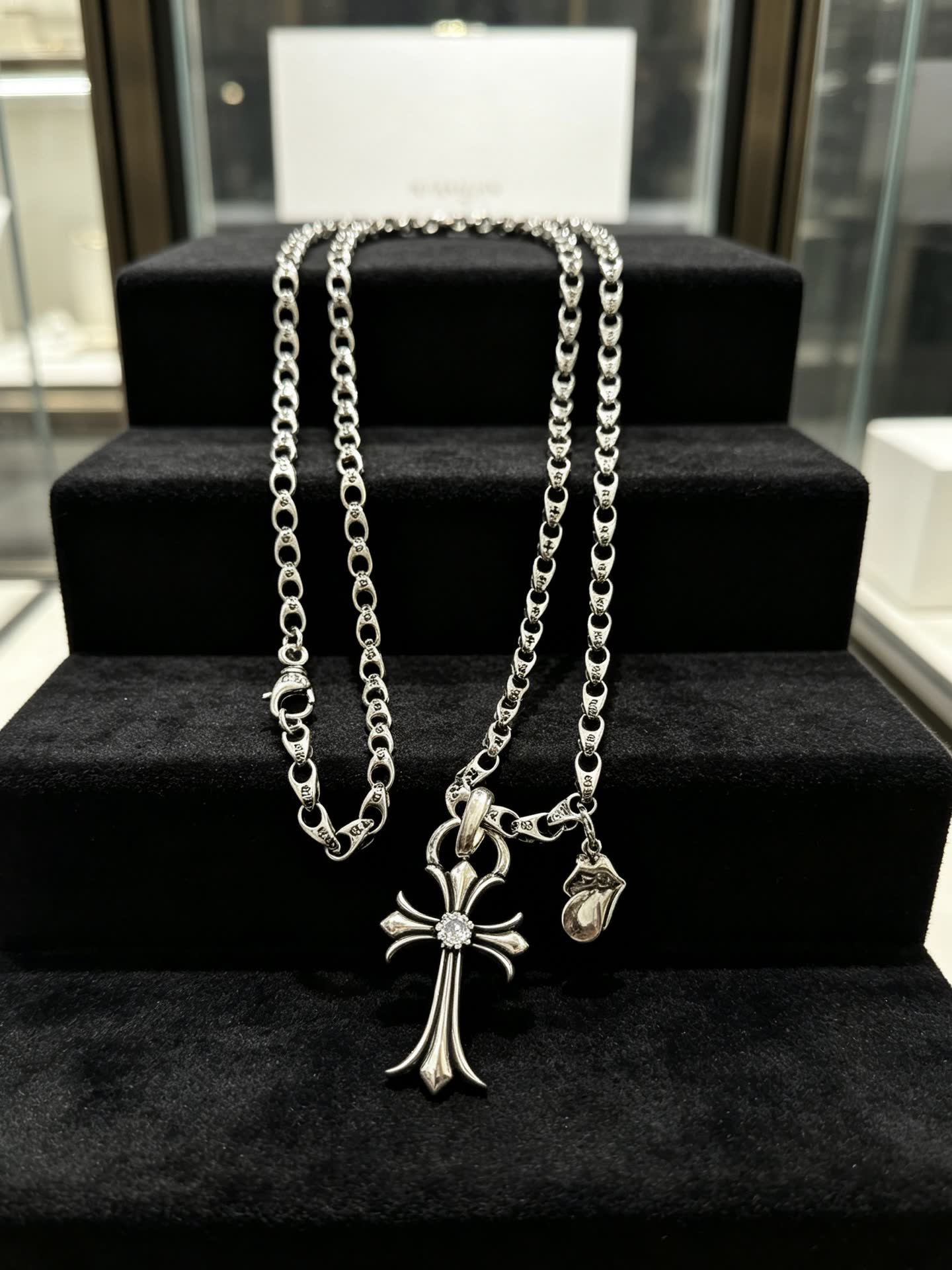 Chrome Hearts Silver Cross Pendant Necklace
